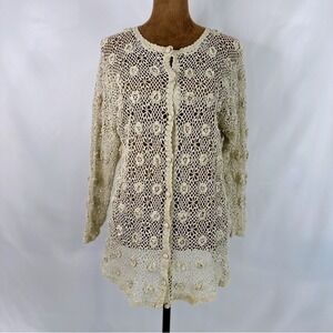 Unbranded Crochet Cardigan Women Large Beige Good Floral Rosette Boho Top